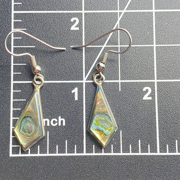 Abalone Shell Drop Earrings Geometric  Silver-Tone Dangle Boho Modern Paua - Picture 3 of 7